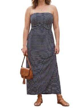 Loila Strapless Navy White Striped Maxi Dress w/ Pockets Large - EUC